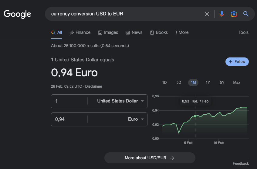 Settings - Currency conversion input in the free early stage startup dilution calculator.