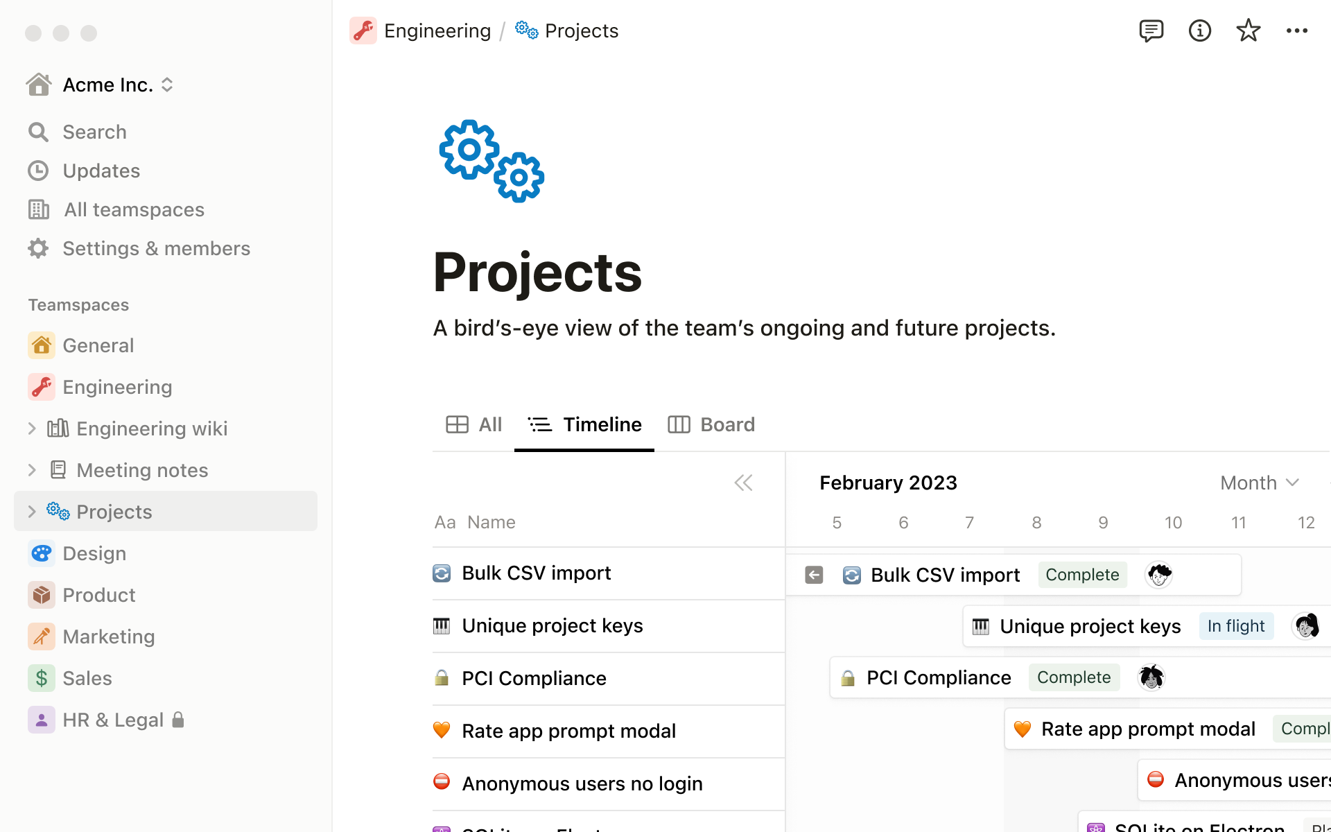 Notion.so project timeline